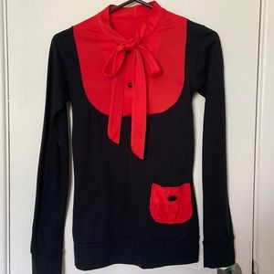 One of a kind bow tie top with a pocket. Size S fitted top.Red/Black